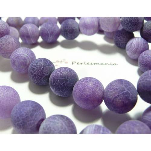 2 perles agate craquelé effet givre violet 16mm