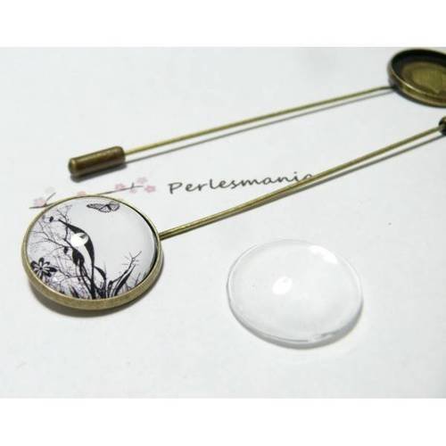 20 pièces:10 broches fibule 20mm bronze et 10 cabochons en verre