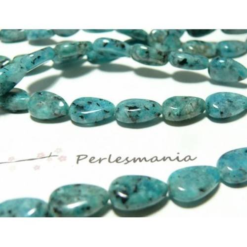 5 perles jade kiwi bleu goutte plate 7 par 12mm