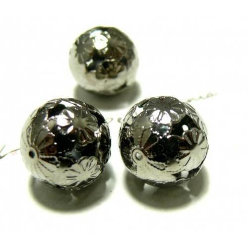 4 pieces ref p215a 16mm perles argent noir