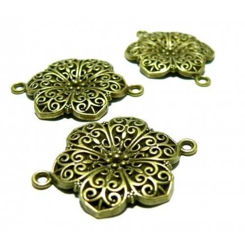 Apprêt bijoux 2 connecteurs grande fleur ref 2d2612 bronze