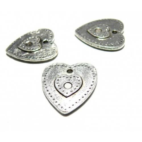 Apprêt 10 pendentifs coeurs double va ref p537