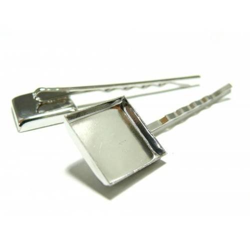 Perles et apprêts 10 supports de barrette carré pp 16mm bord épais