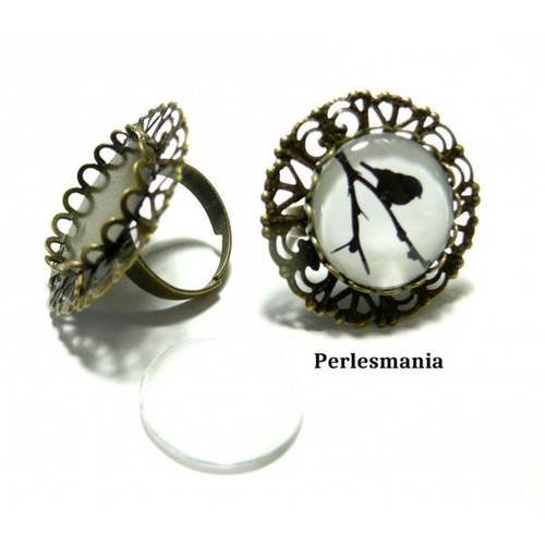 2 pièces: 1 bague dentelle rétro 2m6364 pour cabochon en 20mm bronze et 1 cab
