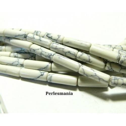 Apprêt et perles: 10 tubes howlite blanc marbré en 4 par 13mm