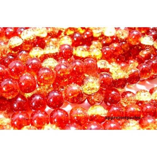 Offre spéciale: 1 fil environ 200 perles de verre craquelé bicolore rouge et jaune 4mm