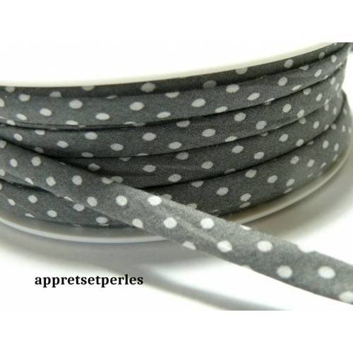 1 m ruban cordon spaghetti petit pois 7mm ref ffcollection 202 pois gris