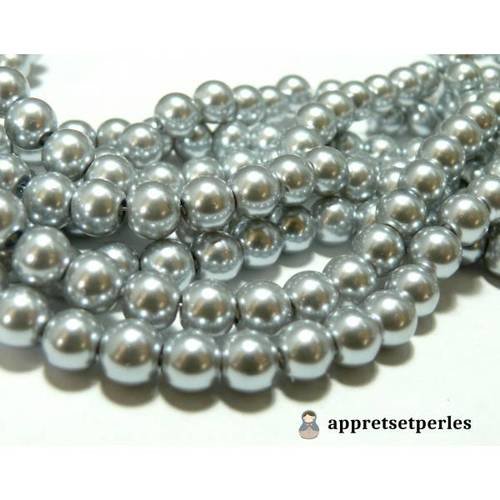 Offre spéciale : 1 fil environ 110 perles de verre nacre gris moyen 8mm ref 97