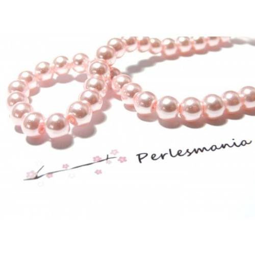 Perles et apprets: 40 perles de verre nacre rose pale 6mm ref 58