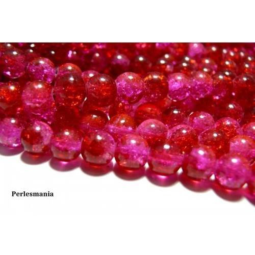 Offre spéciale: 1 fil environ 105 perles de verre craquelé bicolore rouge et rose 8mm ref2o5610