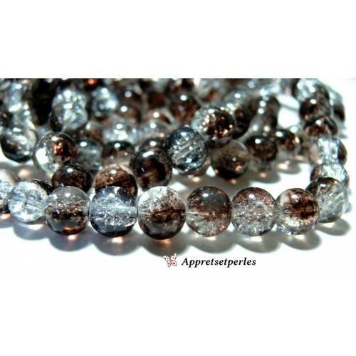 Offre spéciale: 1 fil environ 100 perles de verre craquelé bicolore marron et blanc 8mm 2o5708