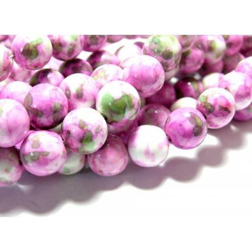 1 fil d'environ 106 perles pierres teintées vert rose 4mm