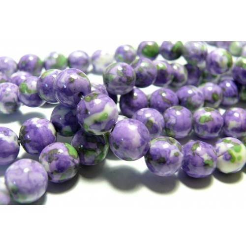 1 fil d'environ 106 perles pierres teintées vert violet 4mm