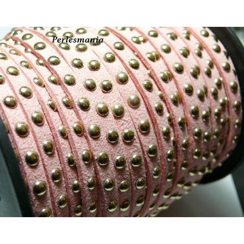 1 mètre de cordon de suédine cloutée doré aspect daim rose pr00214