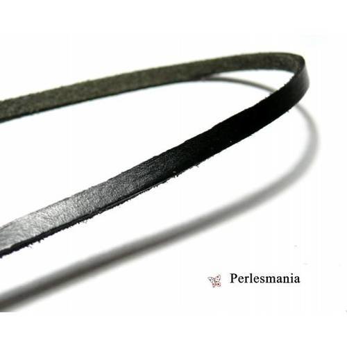 1m de cordon cuir veritable plat noir en 5mm ref p161