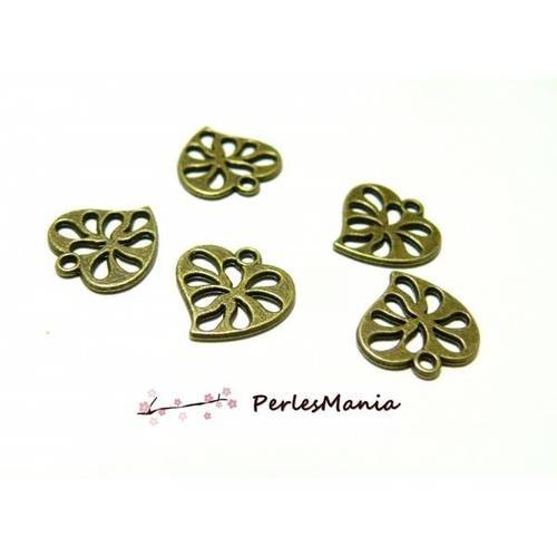Fournitures loisirs créatifs: 10 pendentifs magnifique petits coeur ajourés bronze 2y6524
