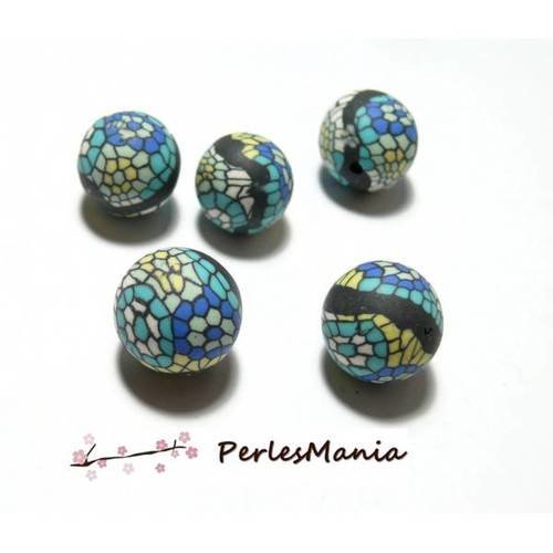 10 perles de fimo flower power ref p98y en 14mm tons bleu fonce