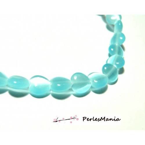 10 perles oeil de chat forme coeur bleu ciel 8mm 2z5107 perles pour création de bijoux
