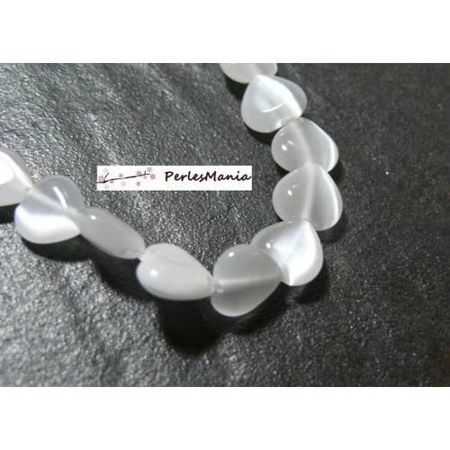 10 perles oeil de chat forme coeur blanc 8mm 2z5107 perles pour création de bijoux