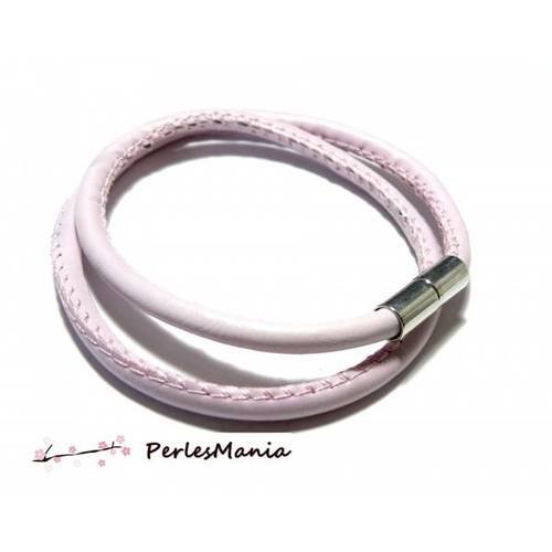 1 collier simili cuir epais 5mm rose pale fermoirs aimantés ph004 pour création de bijoux