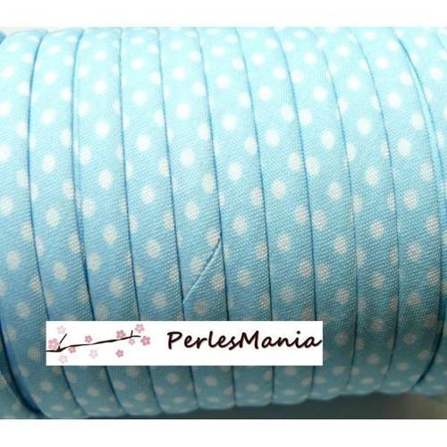 1 m ruban biais spaghetti à pois bleu ciel 10mm ref: 70480-15 mercerie cordon pour bijoux