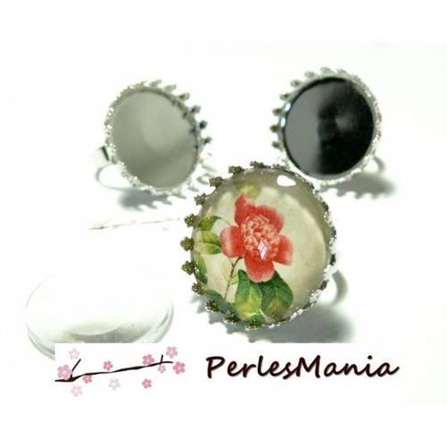 20 pièces:10 bagues griffe anneau qualité 20mm argent platine et 10 cabochons