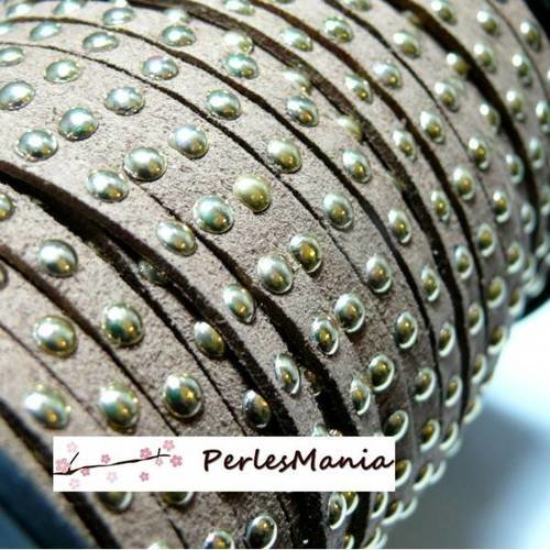 1 mètre de cordon de suédine cloutée doré aspect daim marron clair pr00212