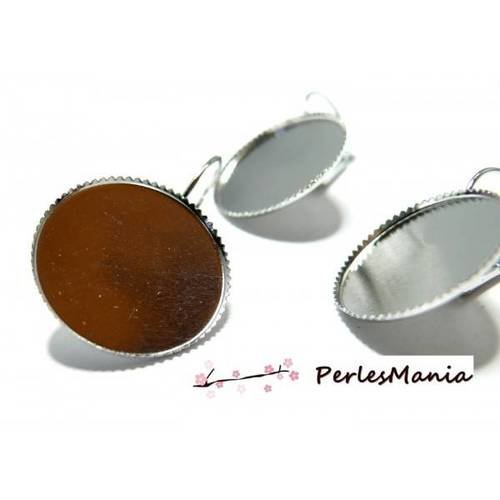 20 supports de boucle d'oreille argent platine plateau dents 16mm