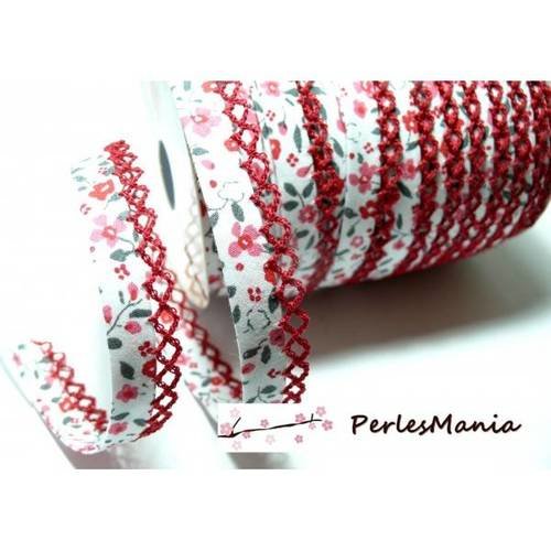 1 m ruban biais dentelle fleur rouge 12mm couleur 2821 mercerie pour création de bijoux