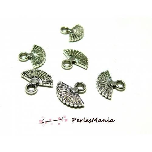 10 pendentifs mini eventail vieil argent 2y5218 breloques pour création de bijoux