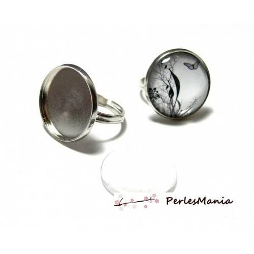 20 pièces: 10 bagues double fine 12mm argent platine et 10 cabochons en 12mm