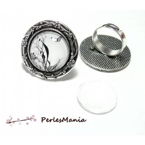 20 pièces: 10 bagues arty multi fleurs qualité 20mm vieil argent ref152 et 10 cabochons