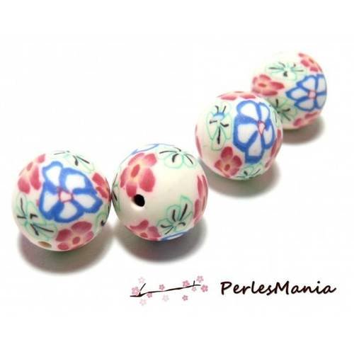 10 perles rondes fleur de fimo 12mm tons pastel y36