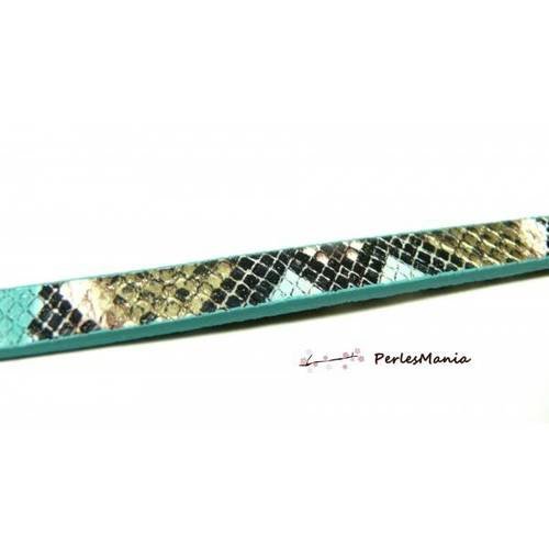 1,2m de cordon plat 10mm imitation serpent turquoise et noir h502