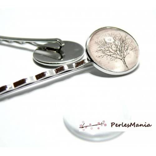 20 pièces: 10 supports de barrettes 10mm argent platine ronde qualité et 10 cabochons