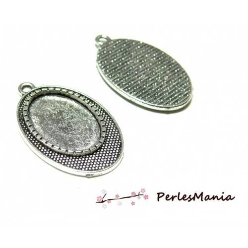 2 pendentif arty ovale mini picot pour cabochon en 13 par 18mm ref 131 vieil argent