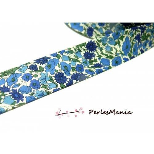 1m ruban biais liberty 20mm b3258c fleuri ton bleu