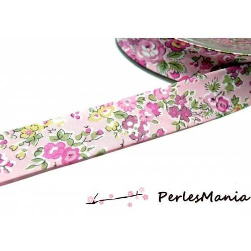 1m ruban biais liberty 20mm bi082l fleuri ton rose
