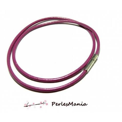 10 collier cuir veritable fuchsia 2,5mm 2g7508 avec fermoir tube