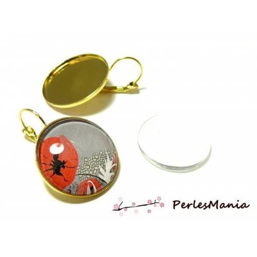 20 pièces: 10 boucles d'oreille dormeuse qualité 20mm dore id 6337 et 10 cabochons