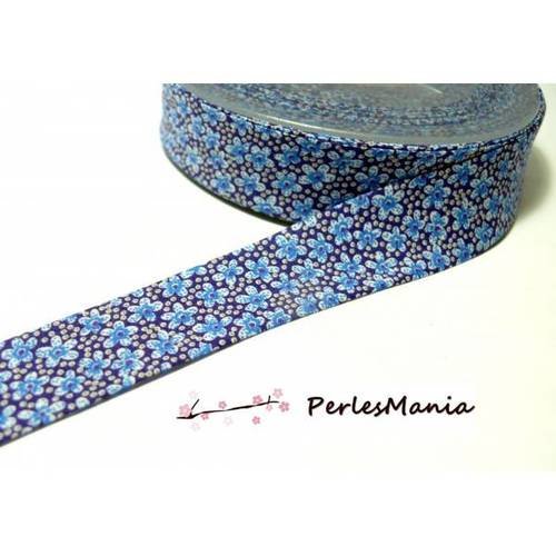 1m ruban biais liberty 20mm b3160e fleuri ton bleu