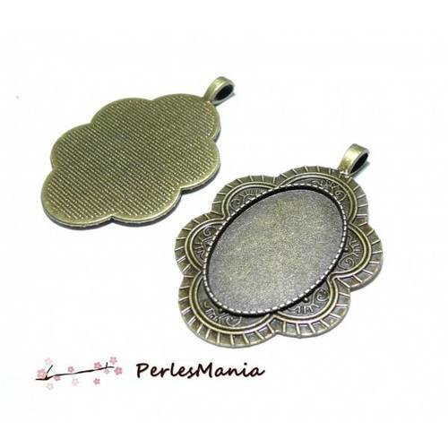 1 pendentif arty ovale fleur retro ref 44 bronze