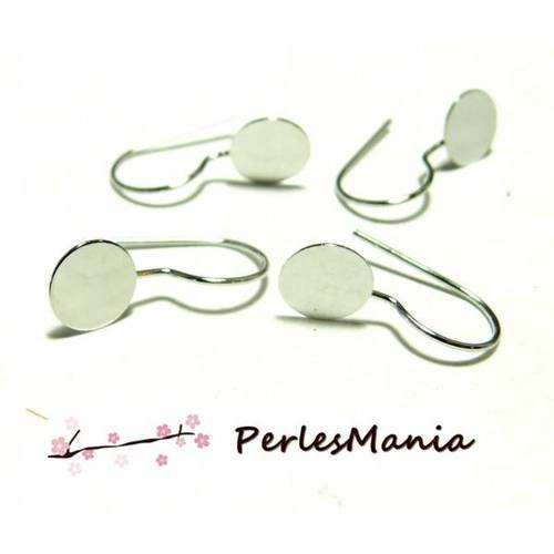 10 boucle d'oreille crochet plateau lisse 8mm id4181 argent platine
