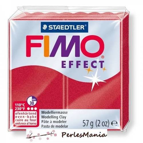 1 pain 56g pate polymère fimo effect rouge rubis metallise 8020-28