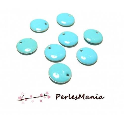 20 sequins médaillons émaillés biface rond 12mm turquoise 2m2406