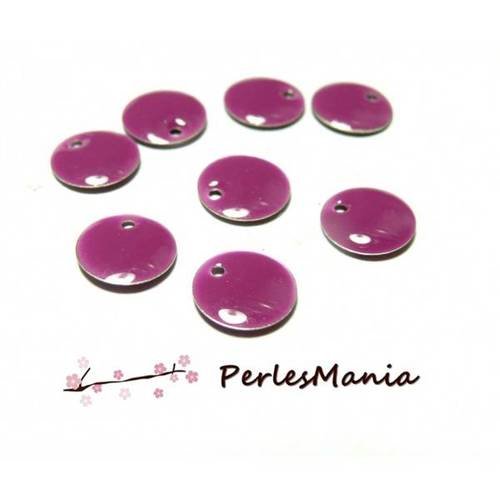 5 sequins médaillons émaillés biface rond 10mm violet pourpre 2m2202