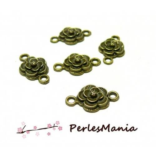 10 pendentifs connecteur fleur rose 2b7517 bronze breloques pour création de bijoux
