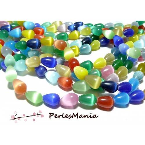6 perles gouttes 10 par 14mm oeil de chat multicolore h005