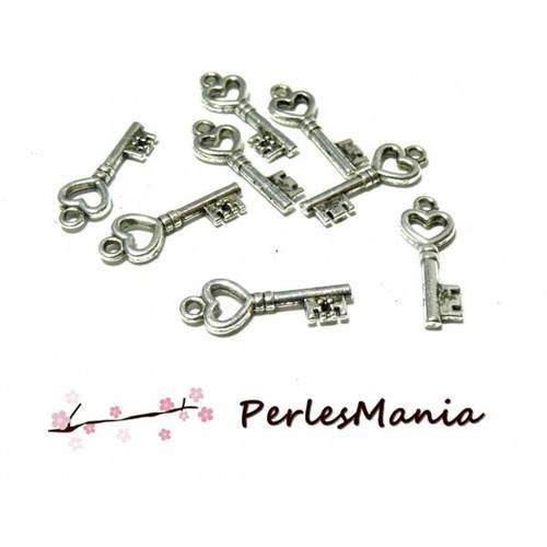 20 pendentif breloques petites clefs coeur vieil argent ref98