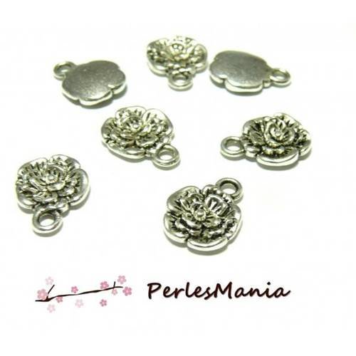 30 pendentifs fleurs ma rose 10mm ref85 vieil argent breloques diy